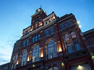 Tivoli Student Union at dusk.